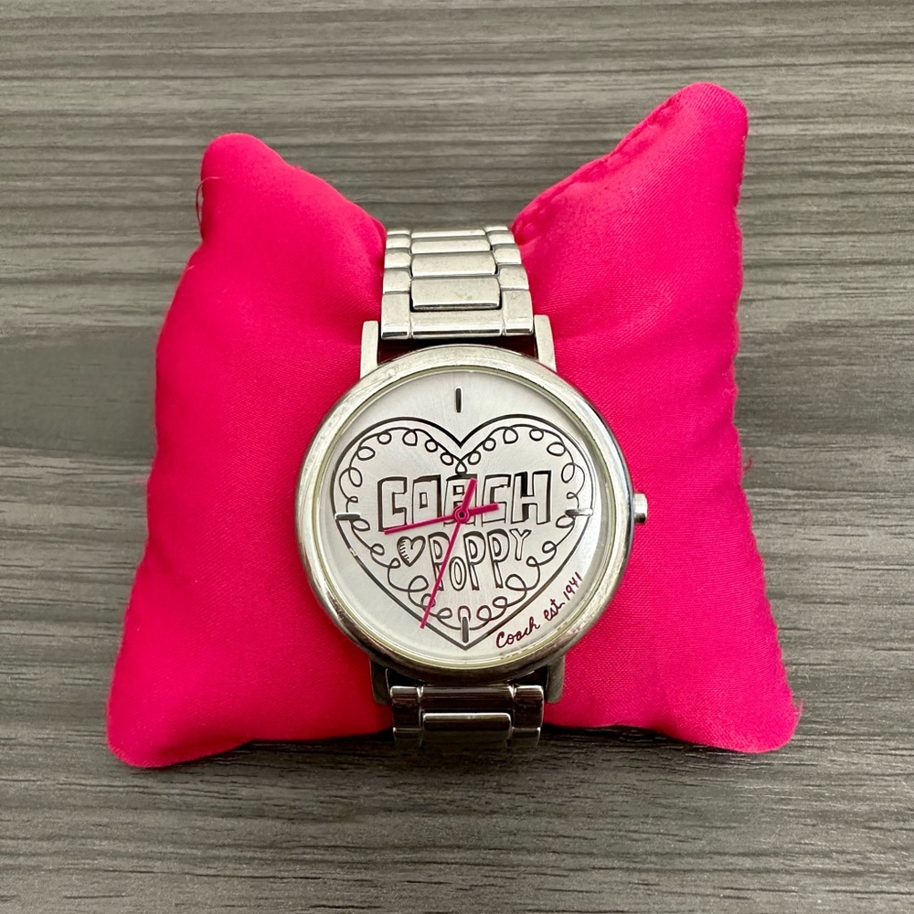 Coach Poppy Silver Link Watch